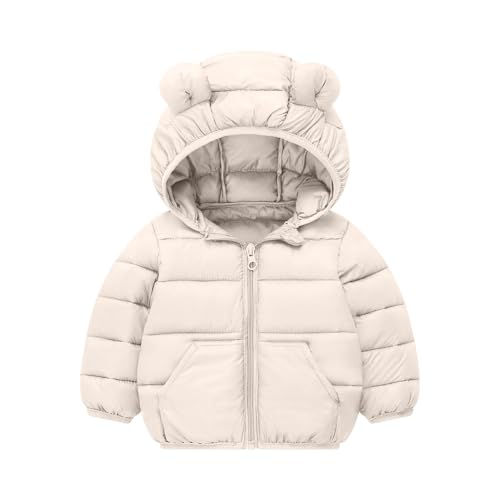 Unisex Boys Girls Winter Coats Lightweight Puffer Jacket Cute Ears Hooded Padded Outwear Warm Clothing 12M-6Y