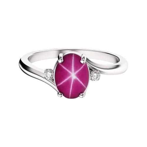 Oval Star Ruby Diamond Wedding Ring 14K Solid Gold Ring Lindy Star Ring Accent Diamond Statement Ring 6 Rays Star Gemstone Engagement Stackable Ring Jewelry
