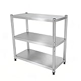 3-Tier Stainless Steel Storage Rack, 3 Layers Heavy Duty Kitchen Work Table, Stainless Steel Food Prep Table, Metal Organizer Shelves for Laundry Bathroom Kitchen Pantry Closet, 31.5x15.75x31.5in