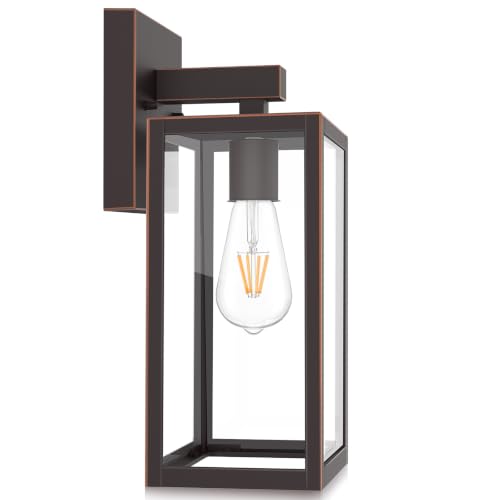 Image of MAXvolador Outdoor Wall Light Fixture, Exterior Waterproof Wall Lantern | Porch Wall Sconce Oil Rubbed Bronze, Anti-Rust, E26 Socket, Clear Glass, Outside Wall Mount Light, Front Door Lighting