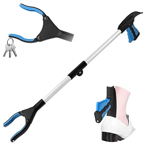 Awsuc Grabber Stick with Magnetic, 32" Foldable Litter Picker Long Arm Litter Picking Equipment Rubbish Pick Up Hand Tool Reaching Aids Grabber Tool for Elderly(Blue Cover
