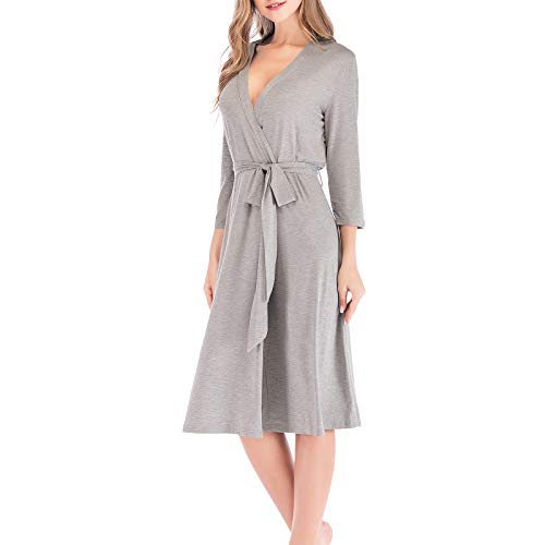 DAY8 Lässige Winter Leng Bademantel für Damen Solide Hauskleidung Langarmkleid Herbst Weich Bequem Hautfreundlich