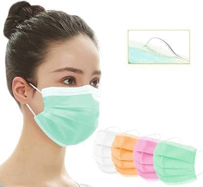 ONHUB (50 Pcs Family Pack) Disposable Medical Surgical Face Mask With Nose-Pin With Ultrasonic Man Woman (Multicolour)