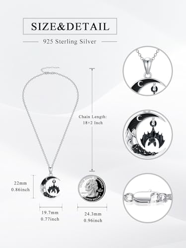 Gothic Jewelry Sterling Silver Black Crescent Moon Mountain Pendant Necklace for Women Halloween Jewelry Gifts2