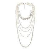 Jerollin Fashion Multilayer Strand Chain Simulated Pearls Beads Cluster Long Choker Necklace