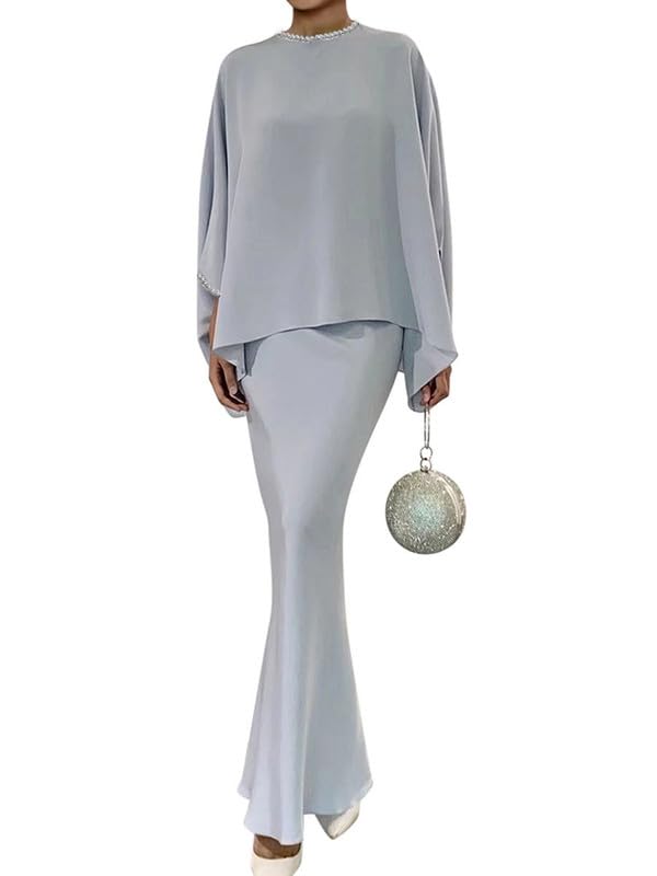 nicticsi Abendkleid Zweiteiler Damen Lang Elegant Ballkleid Festlich Langarmshirt Und Etui Rock Kleider Hochzeit Bodenlanges Cocktailkleid Partykleid...