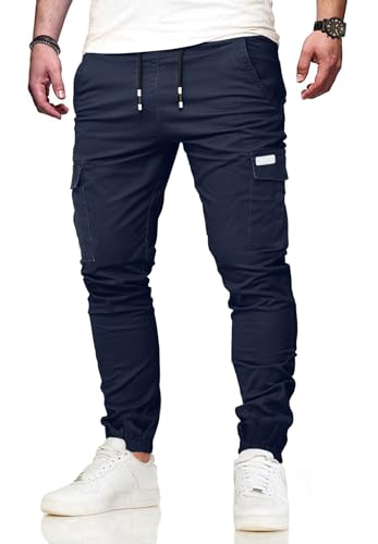 VMSUCIJ Pantalon Cargo Homme Pantalon de Travail Homme Pantalons Survêtement Jogging Multi Poches Ceinture Élastique Casual Pantalon de Randonnée,Bleu 04,L