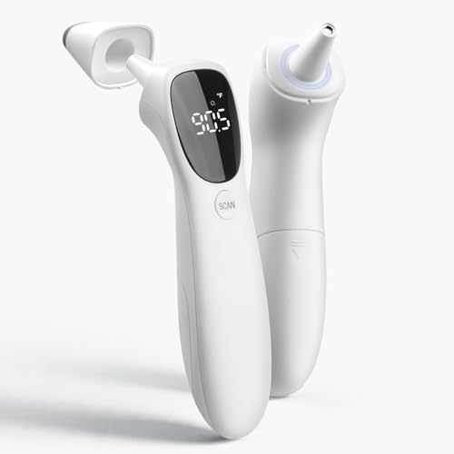 Image of huangirl Touchless Thermometer, Digital Forehead Thermometer for Adults with Fever Alarm, Large LED Digits, 3-in-1 Non Contact Infrared Ear, Forehead & Touchless Thermometers