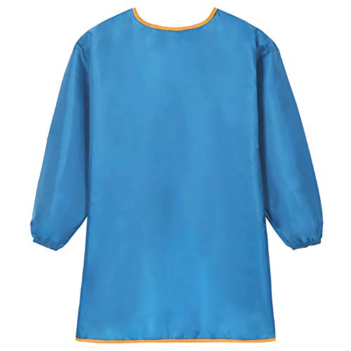 QWEPU Delantal para niños, Delantal Infantil Pintura, Impermeables Delantales, Manga Medio Delantal Impermeable para Niños, Delantal para Cocina y la Pintura, Azul, 5-12 años, L
