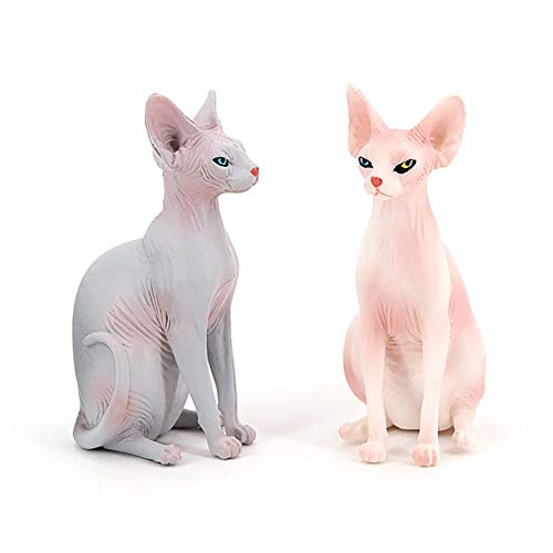Simulated Hairless Cat Model Figure Toy 2 Pcs Realistic Sphynx Hairless Cat Figurines Collection Playset Science Educational Props Toy(Grey&Pink)