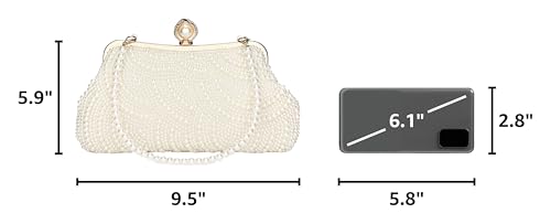 Image of UBORSE Women Pearl Clutch Bag Noble Crystal Beaded Evening Bag Wedding Clutch with Pearl Chain