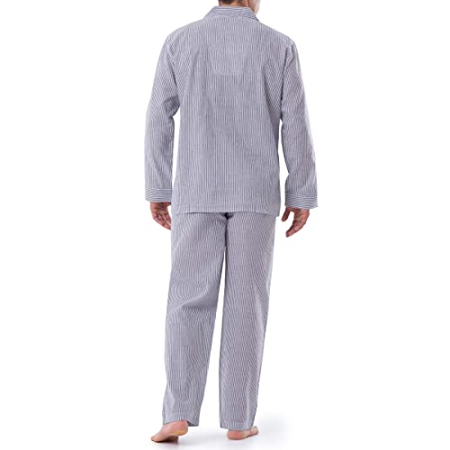 Geoffrey Beene Men's Long Sleeve Broadcloth Pajama Set, Navy/White Stripe, Large #TOP1