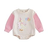 Dcohmch Baby Girl 1st Birthday Outfit One Silly Goose Romper Comfortable Long Sleeve Round Neck Jumpsuit (Apricot, 6-12 Months)