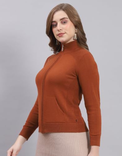 Image of Monte Carlo Women Regular Fit Full Sleeve Solid T Neck Winter Cardigan (Pack of 1)