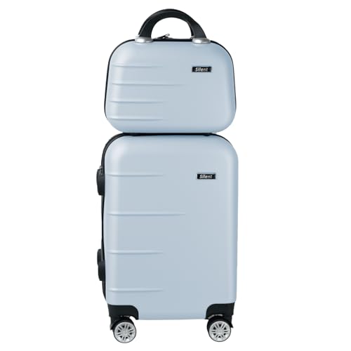 Kit Mala de Bordo Silent Ipanema + Frasqueira - Padrão ANAC | Rígida em ABS | 4 Rodas Duplas 360° | Cadeado Numérico Integrado | Leve e Resistente (Azul Candy)