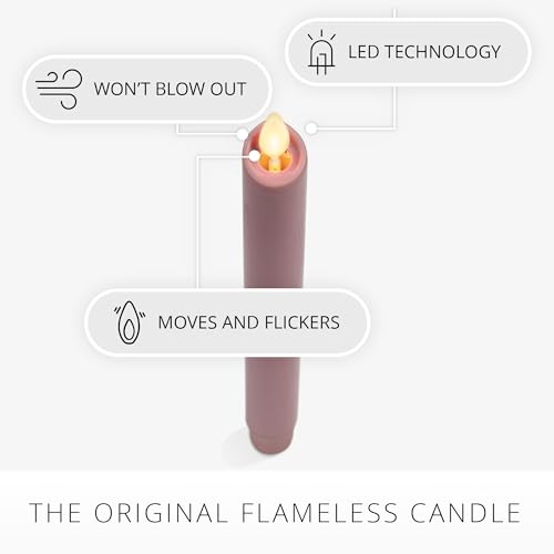 Image of Luminara Flameless Candle Taper (1 inch x 9.5 inch) Melted Top Real Wax Unscented Remote Ready Timer (Blooming Mauve)