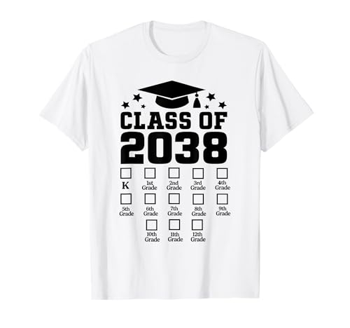 Class of 2038 Grow With Me Checkliste Kindergarten 12. Klasse T-Shirt