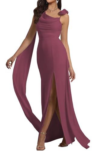 Robe demoiselle d'honneur mousseline à une épaule plissée WQL083