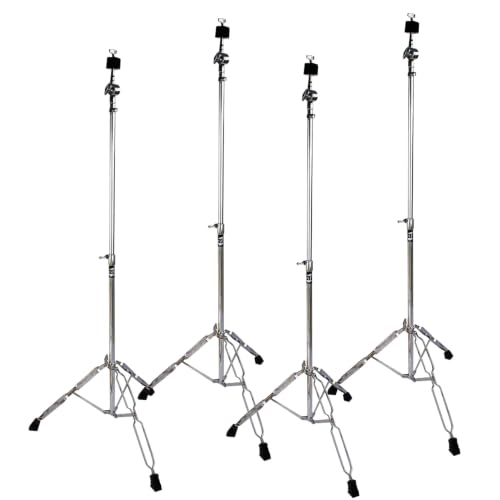 Griffin Straight Cymbal Stand Set (Percussion TiltPro X Edition) 4 Pack – Double Braced Chrome...