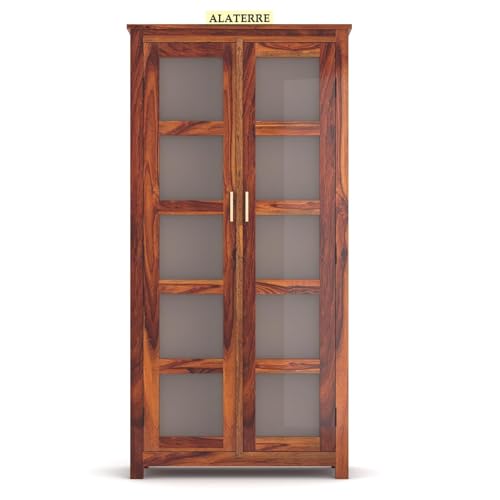 Image of Wood Book Shelf with Acrylic Glass Door, Wooden BookCases for Home Library, Crockery Units, Kitchen Cabinet, Study Room, Shelves, Home & Office, Honey Finish
