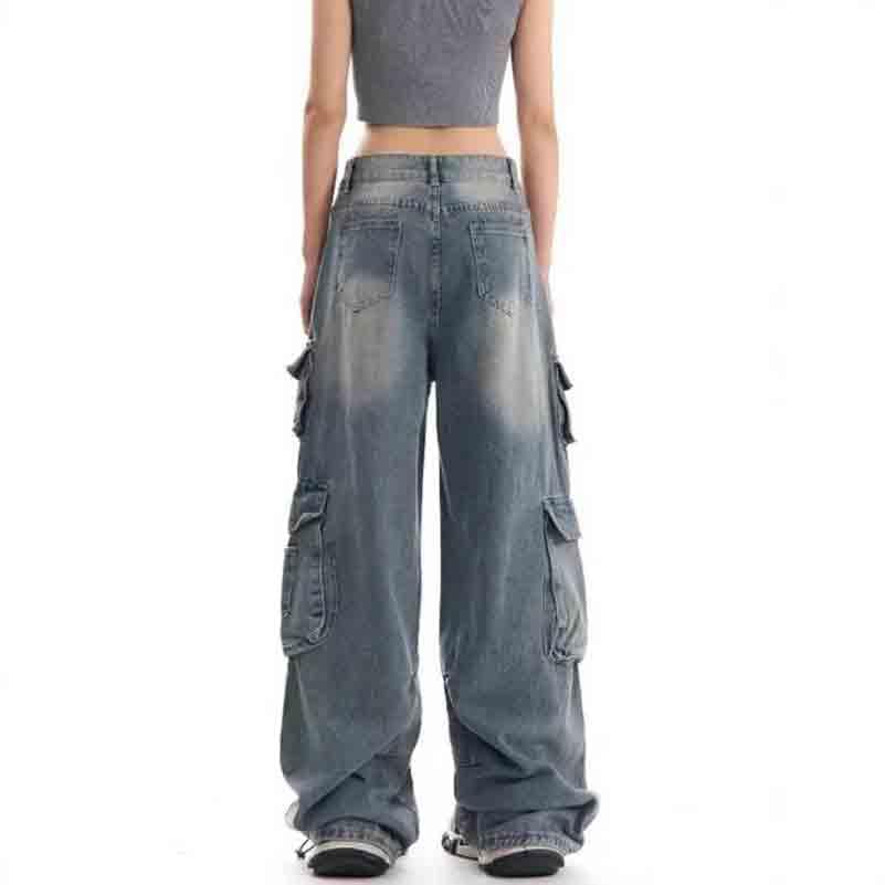 BXCNCKD Women's Retro Y2K Jeans with Multiple Pockets Loose Straight Leg Pants Street Trend Cargo Pants2