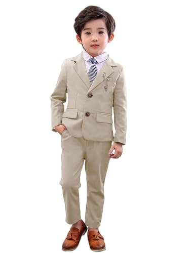 LOLANTA 2-teiliges Jungen festlichen Anzug Set, Kinder Blazer & Hosen Outfit, Freizeitkleidung oder Hochzeitskleid, Hellkhaki, 3-4 Jahre, 100