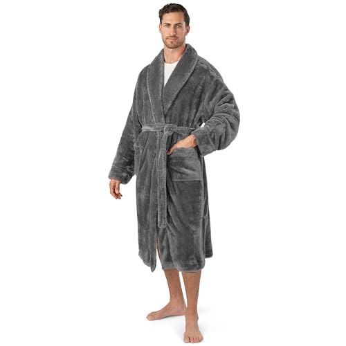 Image of PAVILIA Mens Soft Robe, Plush Fluffy Fleece Bathrobe Men, Long Sherpa Shaggy Spa Robe