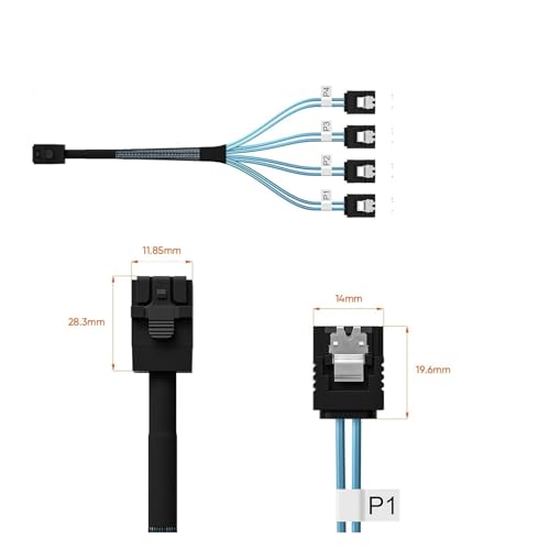 Cable de datos interno SFF-8643 a 4 SATA 7Pin 0.5 m miniatura 3
