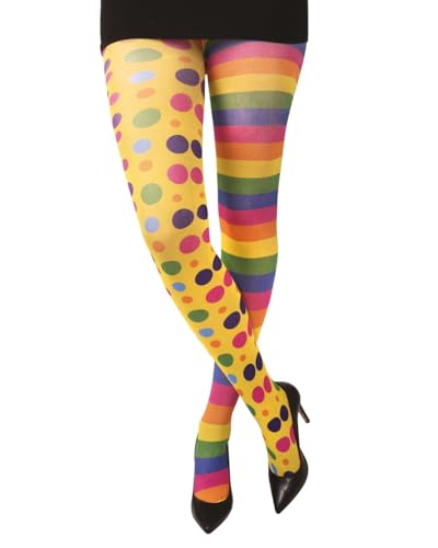 P'tit Clown - 72707 - Collant Opaque Clown Femme - Motifs Rayures et Pois Multicolores - Accessoire Fantaisie pour Déguisement Carnaval, Halloween, Fêtes à...