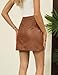LOMON Womens PU Leather Skirt High Waisted Stretchy Zipper Bodycon Mini Short Skirts with Shorts Brown Medium