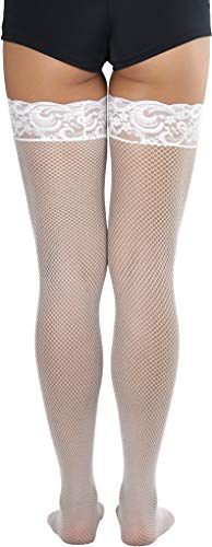 Image of ToBeInStyle Women's Wide Floral Lace Fishnet Thigh Hi Stockings