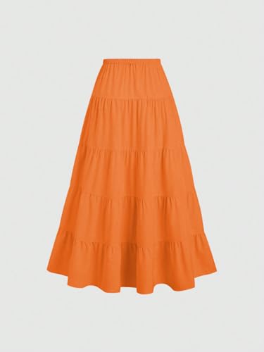 Image of Verdusa Women's Long Maxi Skirt Boho Flowy Flared Ruffle Skirts 2026 Beach Vacation Summer Going Out Outfits