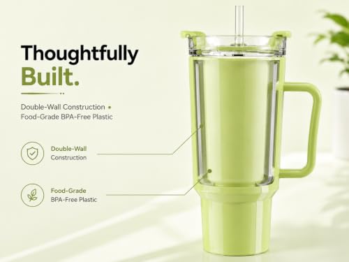 Image of 1800ML Large Plastic Tumbler with Handle & Straw | BPA-Free Reusable Water Bottle with Flip Lid | Leakproof Travel Mug for Gym, Office, College, Car, Outdoor & Daily Hydration Needs. (Mint Green)