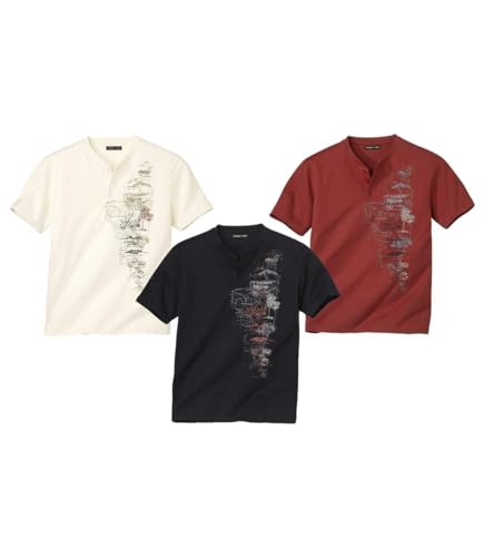 ATLAS FOR MEN - Lot de 3 Tee-Shirts Col Tunisien Imprimés Méditerranée - XL
