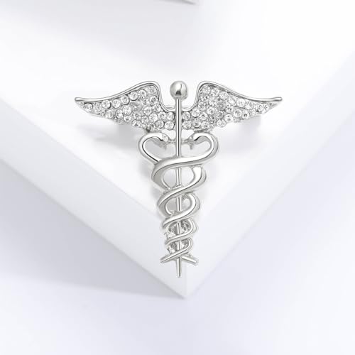Image of Nurses'day Gift Medical Symbol Caduceus RN Nursing Brooch Pin Badg Medicine Snake Caduceus Nursing Pin for Therapeutist Rhinestone Wing Lapel Pin for Registered Nurse Doctor Rod Of Asclepius Emergency Brooch Jewelry