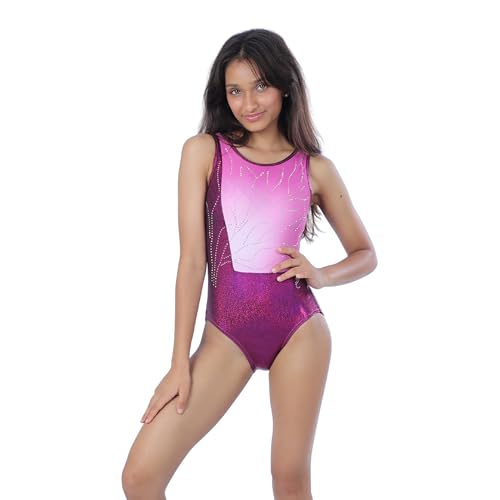 Image of IKAANYA Girls /Women Sleeveless Rhinestone Leotard - Ideal for Gymnastics, Dance, Yoga, Acrobatics or Performance (Toddlers, Kids, Adults) (PPL, 4-5 Years)