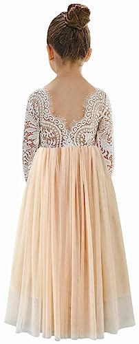 Image of 2Bunnies Girl Peony Lace Back A-Line Straight Tutu Tulle Party Flower Girl Dress