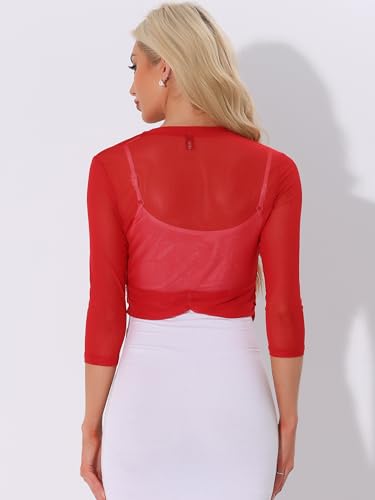 Image of Allegra K Bolero Shrug for Women's Elegant 3 /4 Sleeve Mesh Sheer Cardigan Formal Jacket for Evening Dresses
