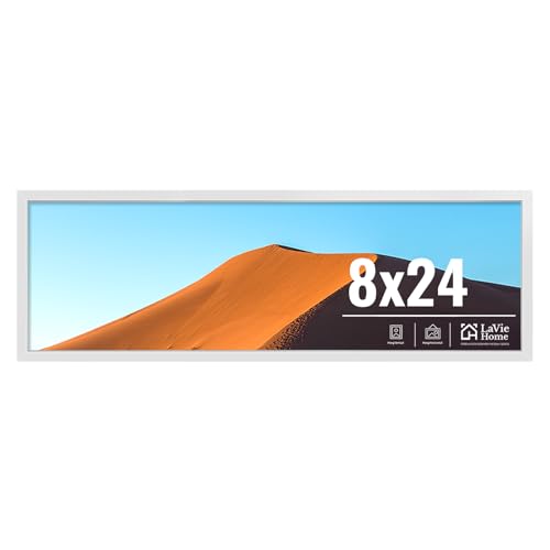Image of LaVie Home 8x24 Picture Frame for Wall Display, 8x24 White Picture Frame with HD Plexiglas, 8 x 24 Poster Frame 1 Pack, Display Frame for Vertical or Horizontal, Classic Collection