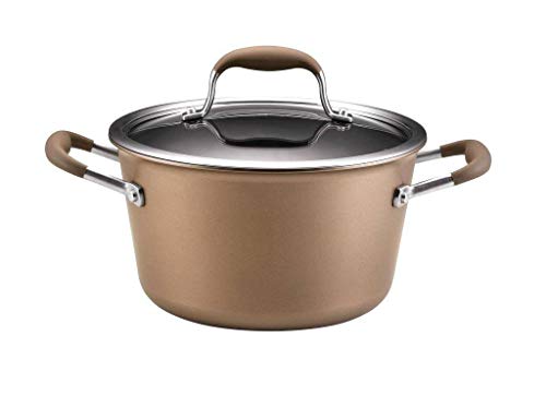 Anolon Advanced Hard Anodized Nonstick Sauce Pan/Saucepan with Lid, 4.5 Quart, Brown