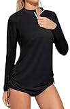 Heathyoga Rash Guard for Women UPF 50+ UV Sun Protection Swim Shirt for Woman Long Sleeve Swimsuits Bathing Suit Tops Black