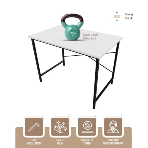 Image of FURLAY Slate Office Desk and Study Table | 1 Year Warranty | Metal and Century Engineered Wood Desk for Adults & Students | DIY (White, 91 x 45 cm)