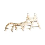 Buxibo Mini Parque de Escalada - Madera con Arco y Rampa con Tobogán - Gimnasio Montessori Interior 176x47x82 cm - Natural