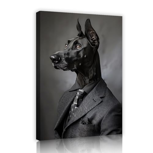 Toile moderne Doberman costume au style rococo, portrait animalier mystérieux 50x75