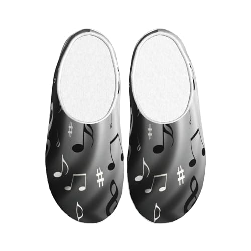 Chaussons d'intérieur EdWal en peluche premium noire avec motif notes de musique 39