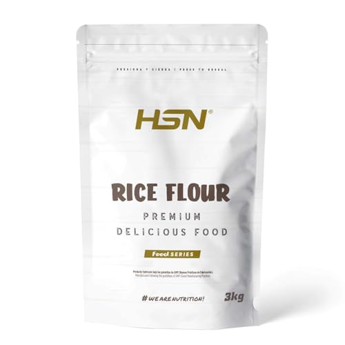 Harina de Arroz de HSN | Sin Sabor 3 Kg = 75 Tomas por Envase | Para Cocinar | Ideal recetas de repostería y cocina para celiacos | No-GMO, Vegano, Sin Gluten