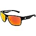 Birdz Glide Sunglasses for Men or Women Scratch Resistant Lens Lightweight Black Square Frame Red Mirror Lens
