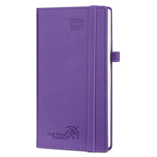 POPRUN Taschenkalender 2026 2027 Klein 8,8x16,3cm Wochenplaner mit PU-Leder