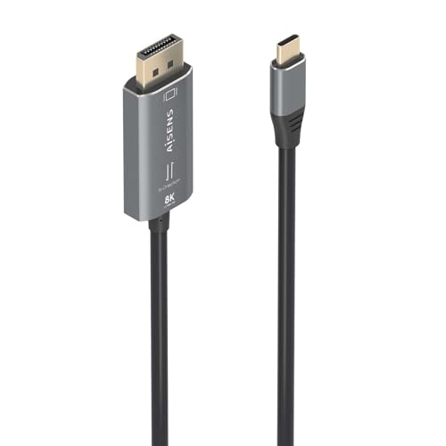 Aisens - A109-0880 - Cavo Convertitore In Alluminio Bidirezionale USB-C A Displayport 8K@60Hz, USB-C/M-DP/M, Nero, 1,8 M