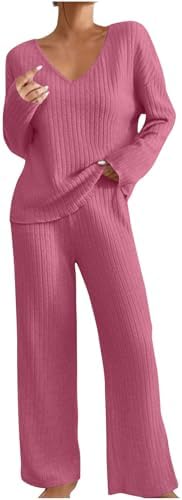 Women 2 Piece Lounge Pajamas Sets Casual Ribbed Knit Set Matching...